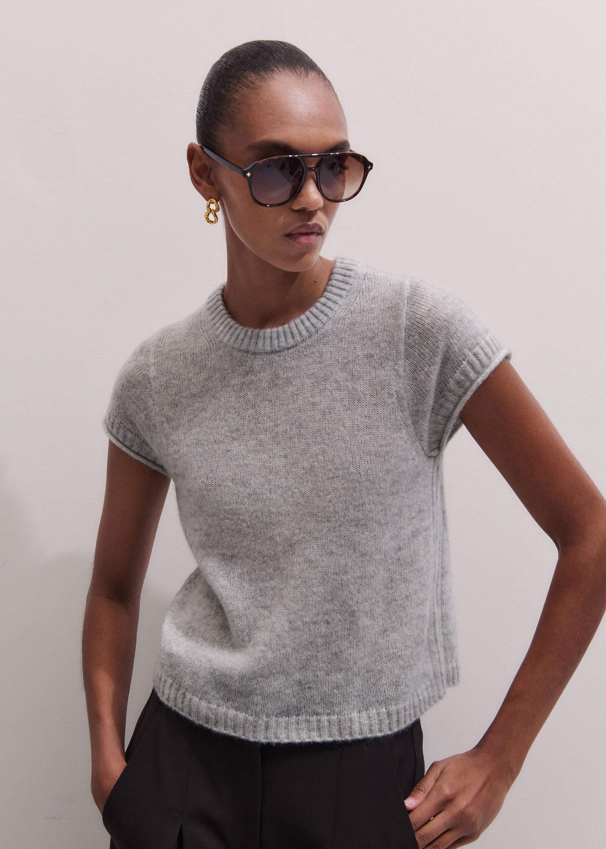 Gray Merino Cashmere Silk Straight Baby Tee | ME+EM