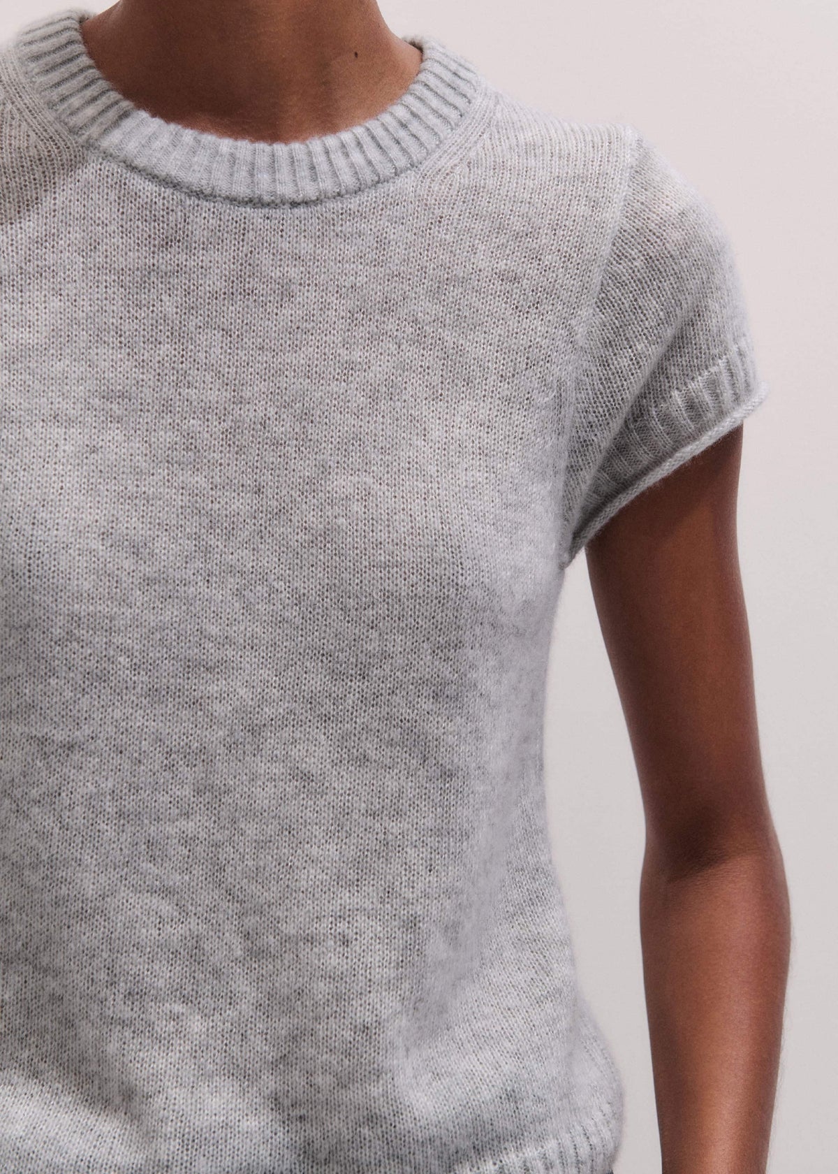 Gray Merino Cashmere Silk Straight Baby Tee | ME+EM