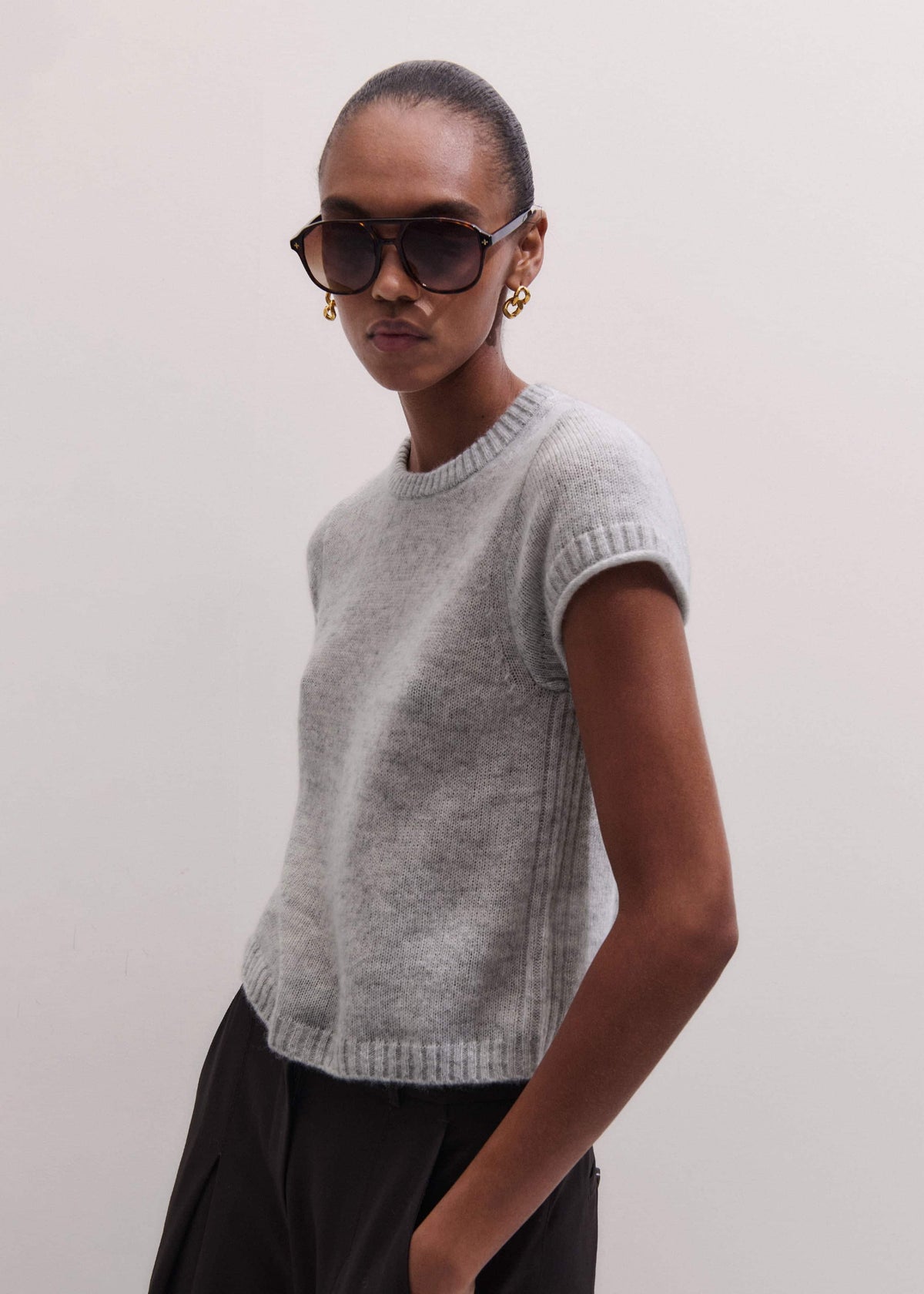 Gray Merino Cashmere Silk Straight Baby Tee | ME+EM