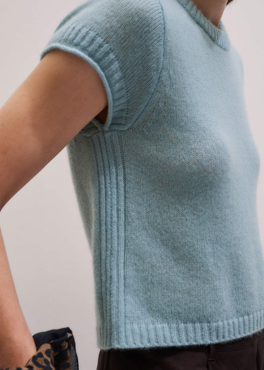 Blue Merino Cashmere Silk Straight Baby Tee | ME+EM