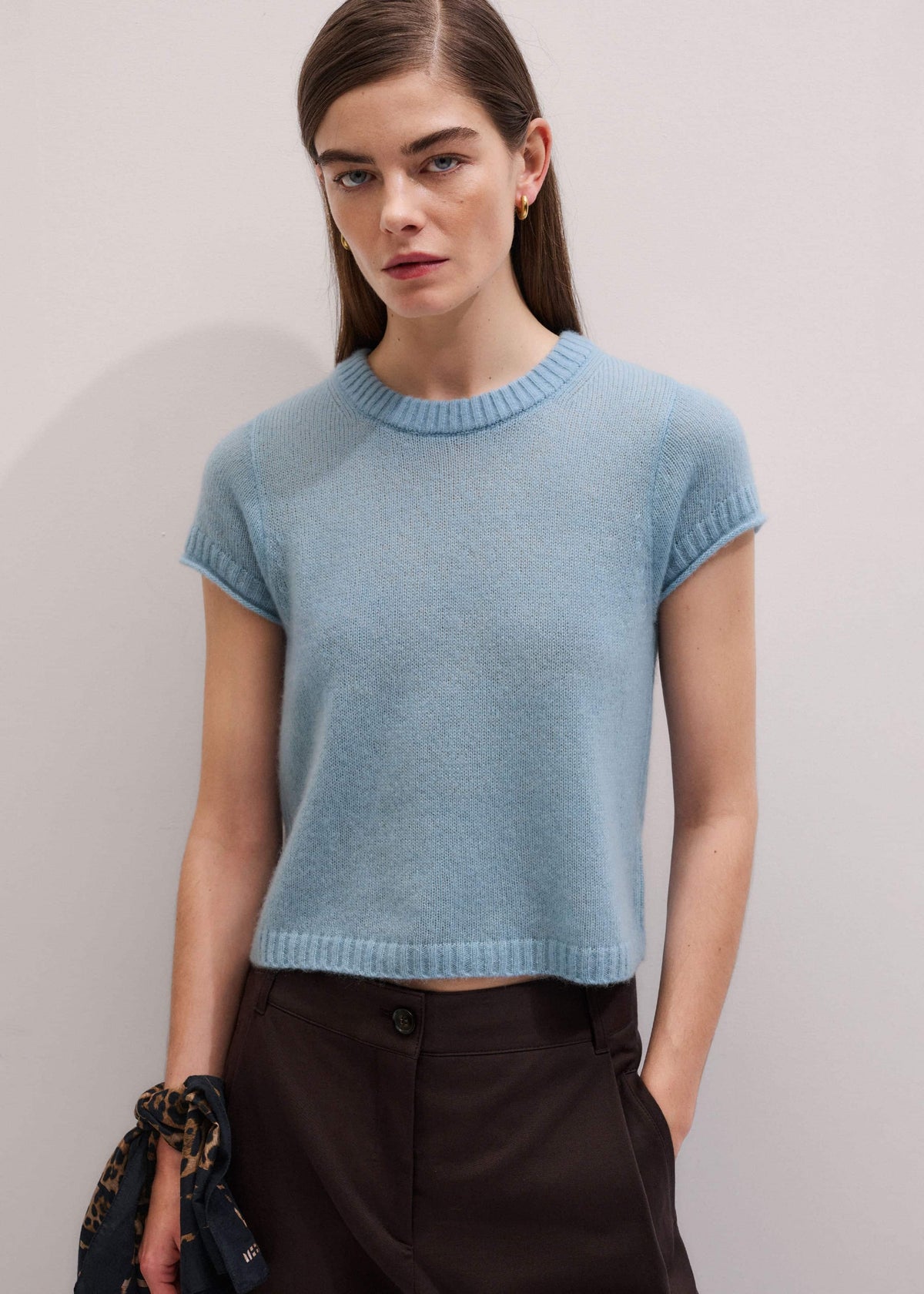 Blue Merino Cashmere Silk Straight Baby Tee | ME+EM
