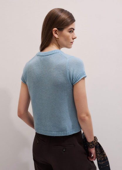 Blue Merino Cashmere Silk Straight Baby Tee | ME+EM