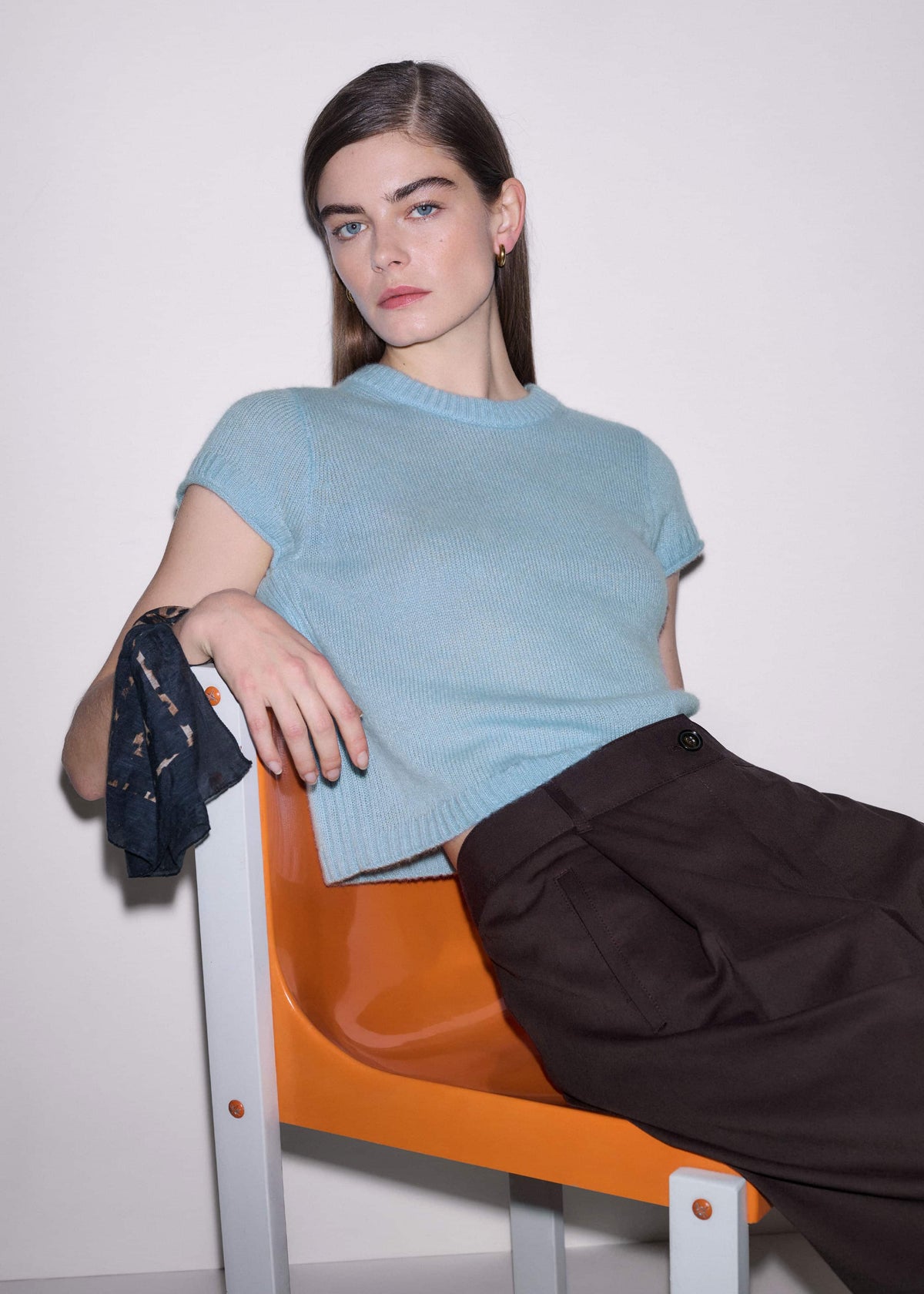 Blue Merino Cashmere Silk Straight Baby Tee | ME+EM
