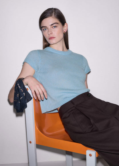 Blue Merino Cashmere Silk Straight Baby Tee | ME+EM