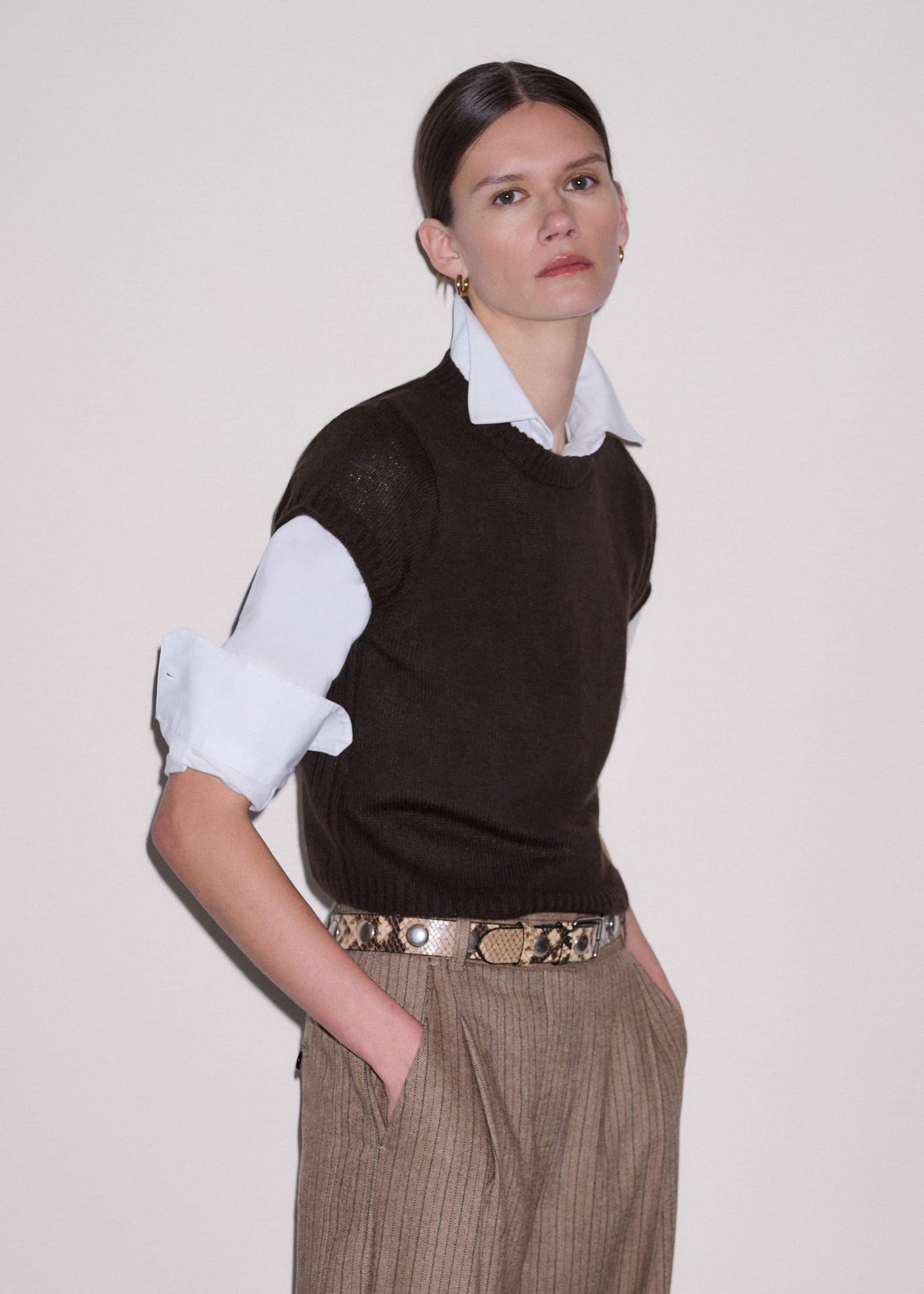Brown Merino Cashmere Silk Straight Baby Tee | ME+EM