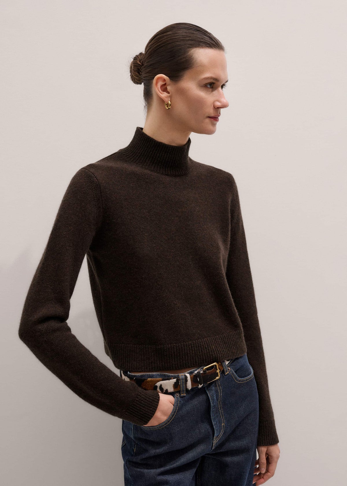 Brown Cashmere High Neck Crop Jumper | ME+EM