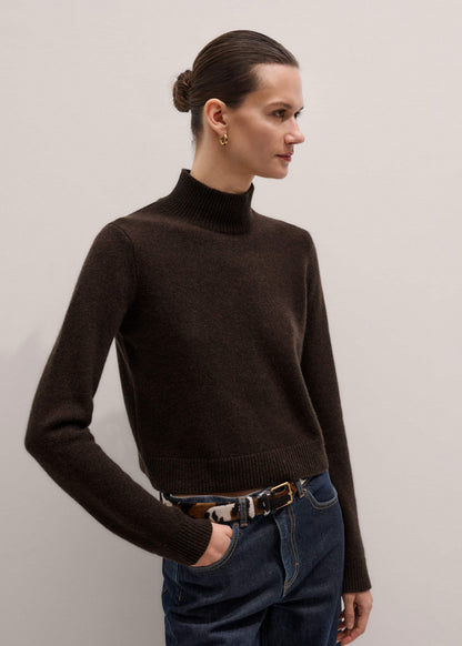 Brown Cashmere High Neck Crop Jumper | ME+EM