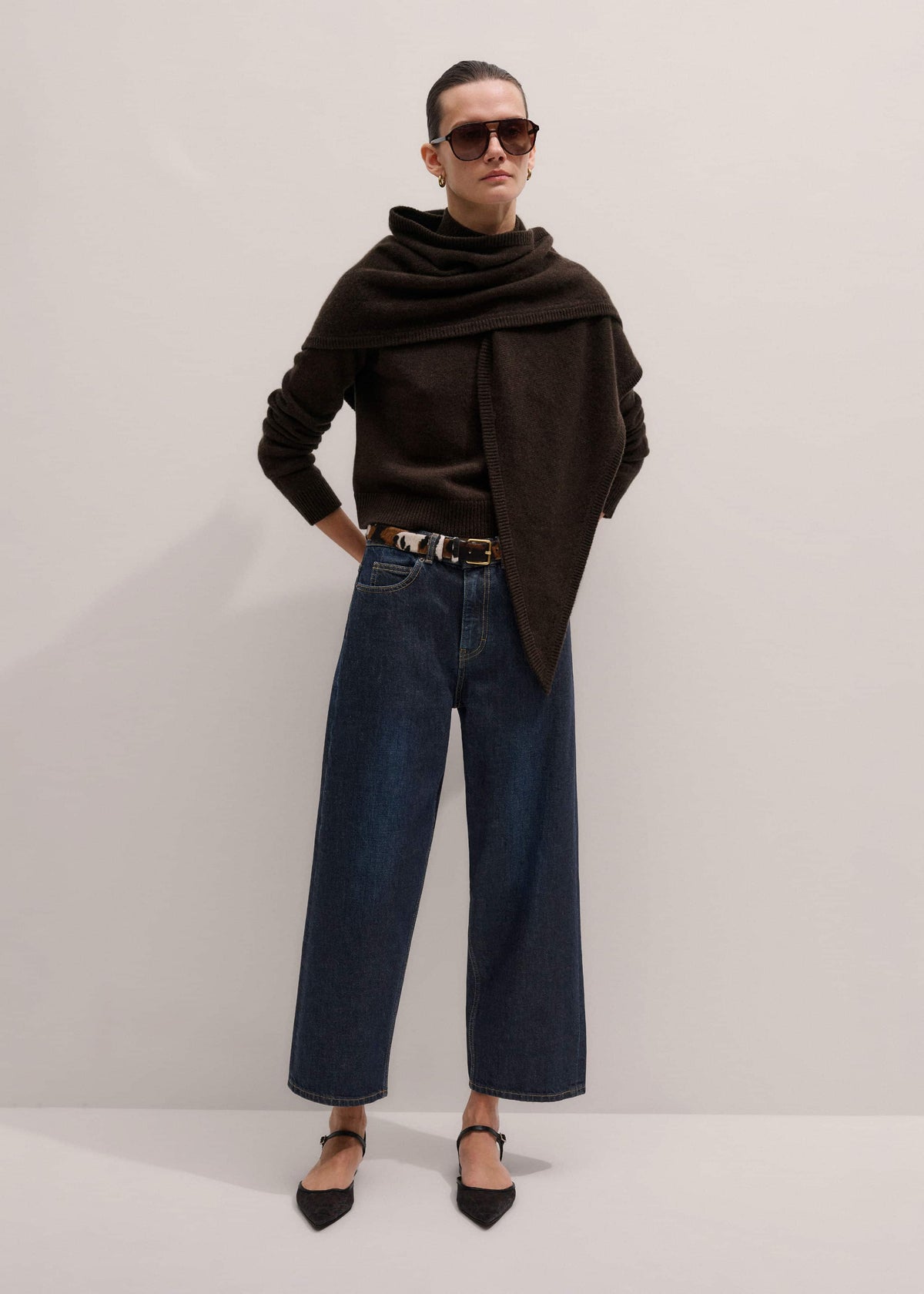 Brown Cashmere High Neck Crop Jumper | ME+EM