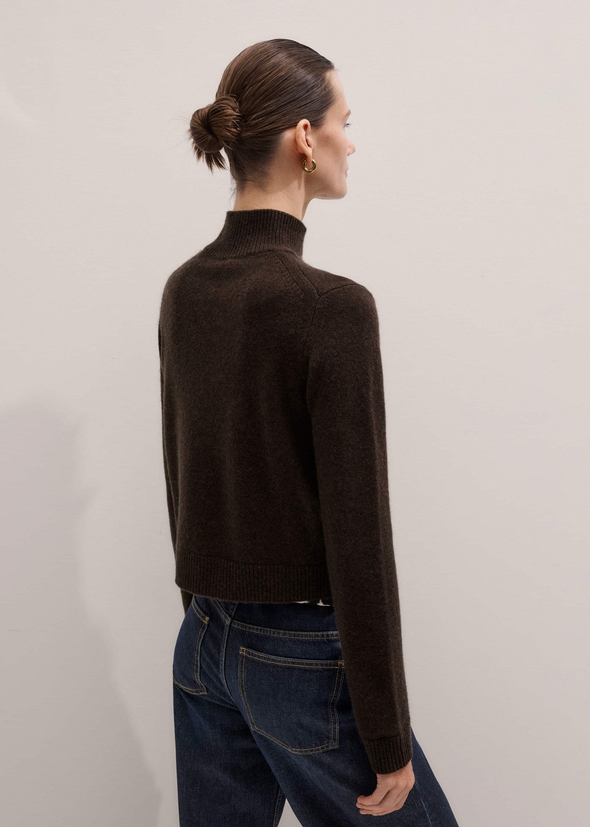 Brown Cashmere High Neck Crop Jumper | ME+EM