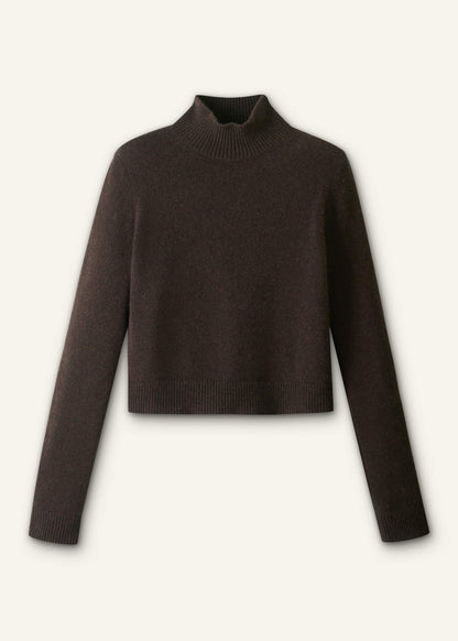 Brown Cashmere High Neck Crop Jumper | ME+EM