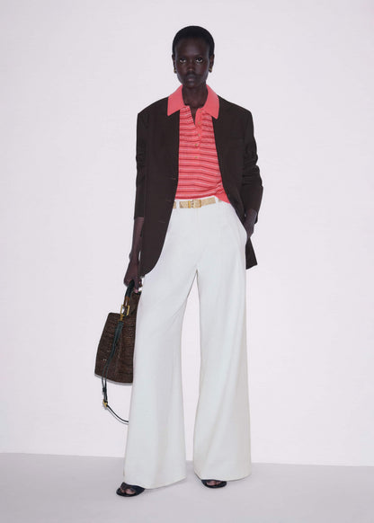 Pink Textured Stripe Straight Sporty Smart Polo Tee | ME+EM