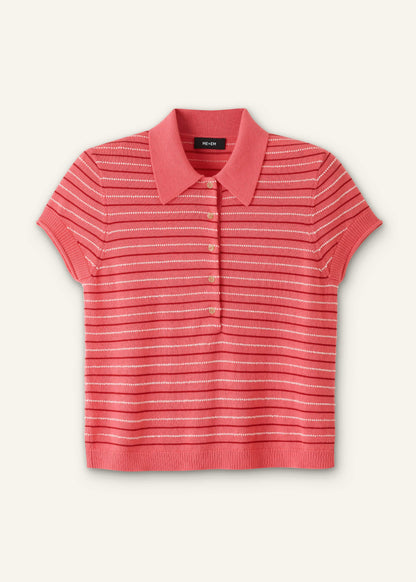 Pink Textured Stripe Straight Sporty Smart Polo Tee | ME+EM