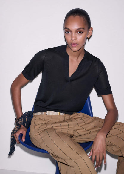 Black Silk Slim Knit Polo Tee | ME+EM