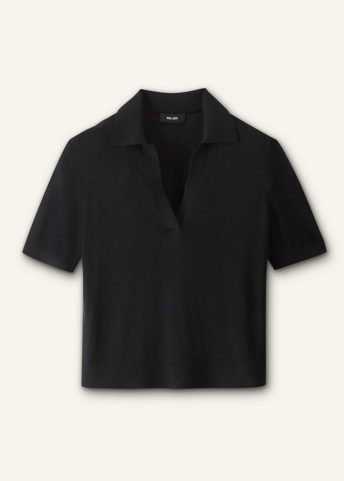 Black Silk Slim Knit Polo Tee | ME+EM