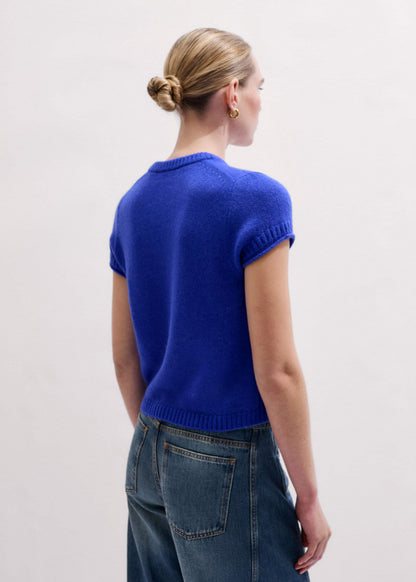 Blue Merino Cashmere Silk V-Neck Baby Tee | ME+EM