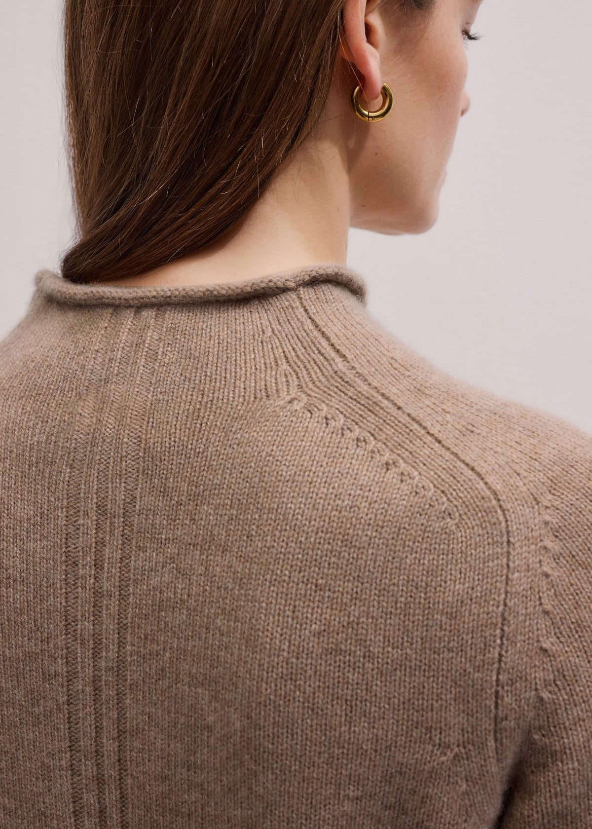 Brown Cashmere Roll Trim Knit Tee | ME+EM