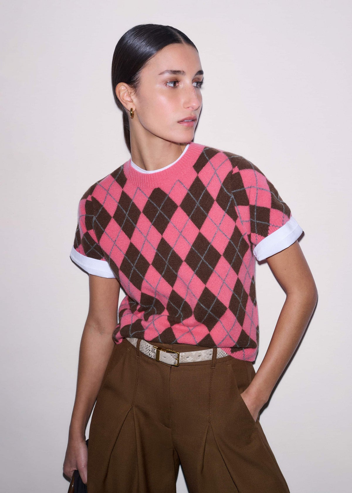 Pink Cashmere Argyle Knit Baby Tee | ME+EM
