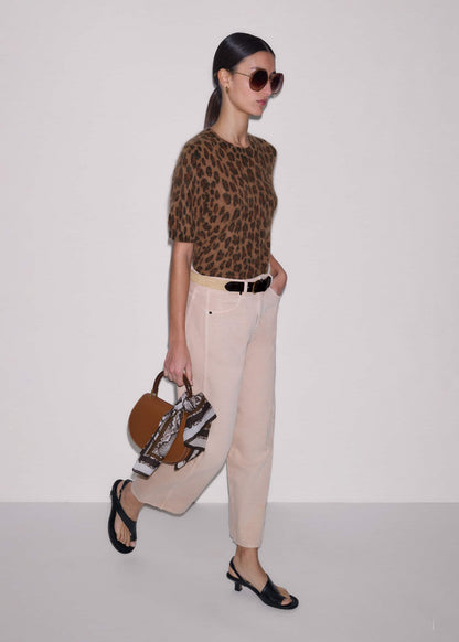 Brown Merino Cashmere Leopard Print Straight Knit Tee | ME+EM