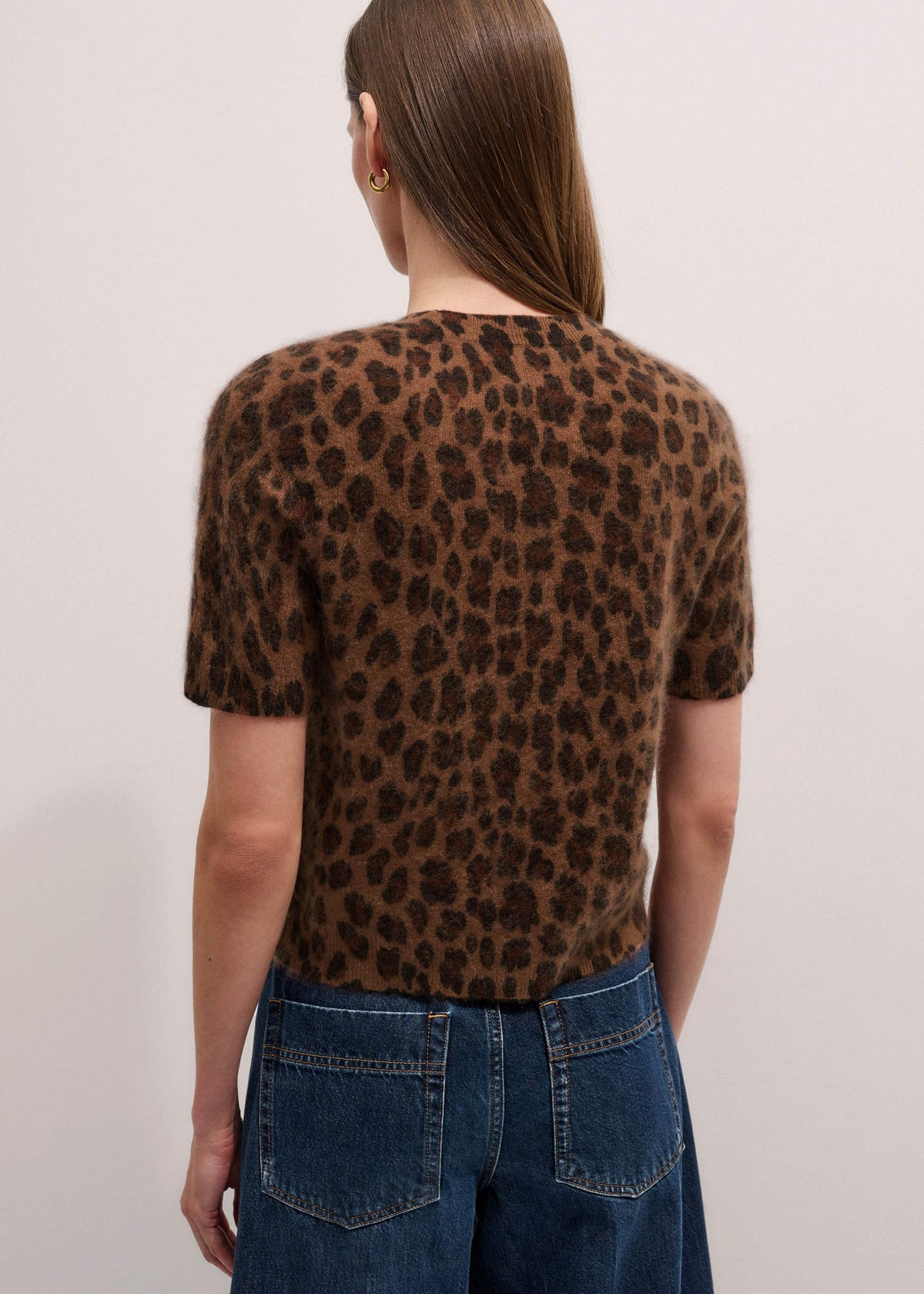 Brown Merino Cashmere Leopard Print Straight Knit Tee | ME+EM
