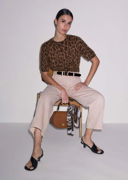 Brown Merino Cashmere Leopard Print Straight Knit Tee | ME+EM