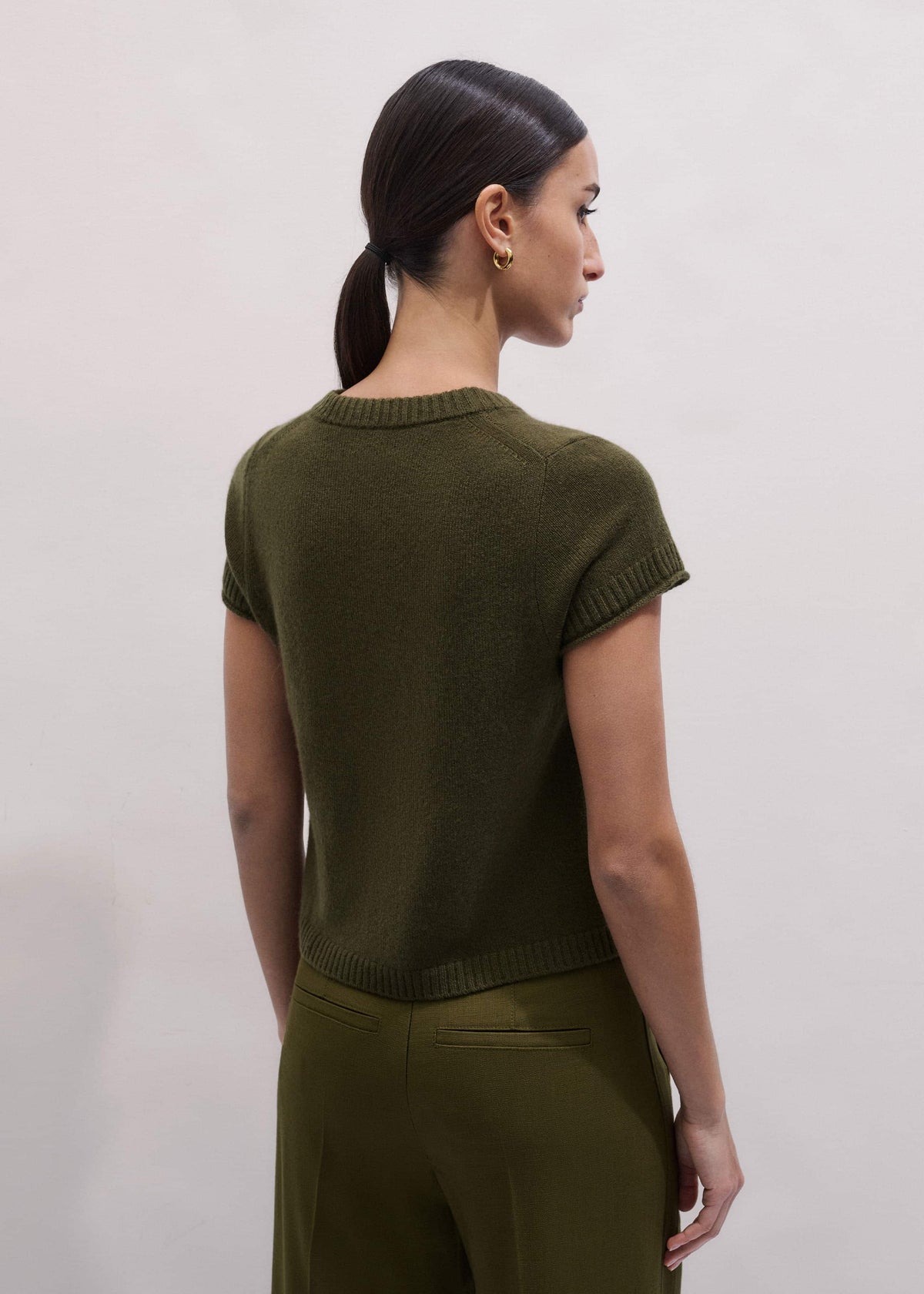 Olive Green Cashmere Shrunken Knit Baby Tee | ME+EM