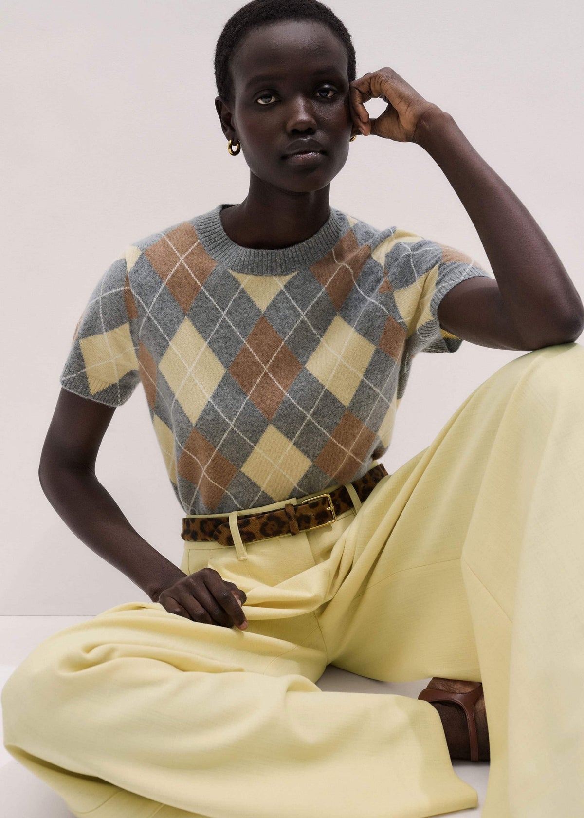 Yellow Cashmere Argyle Baby Tee | ME+EM