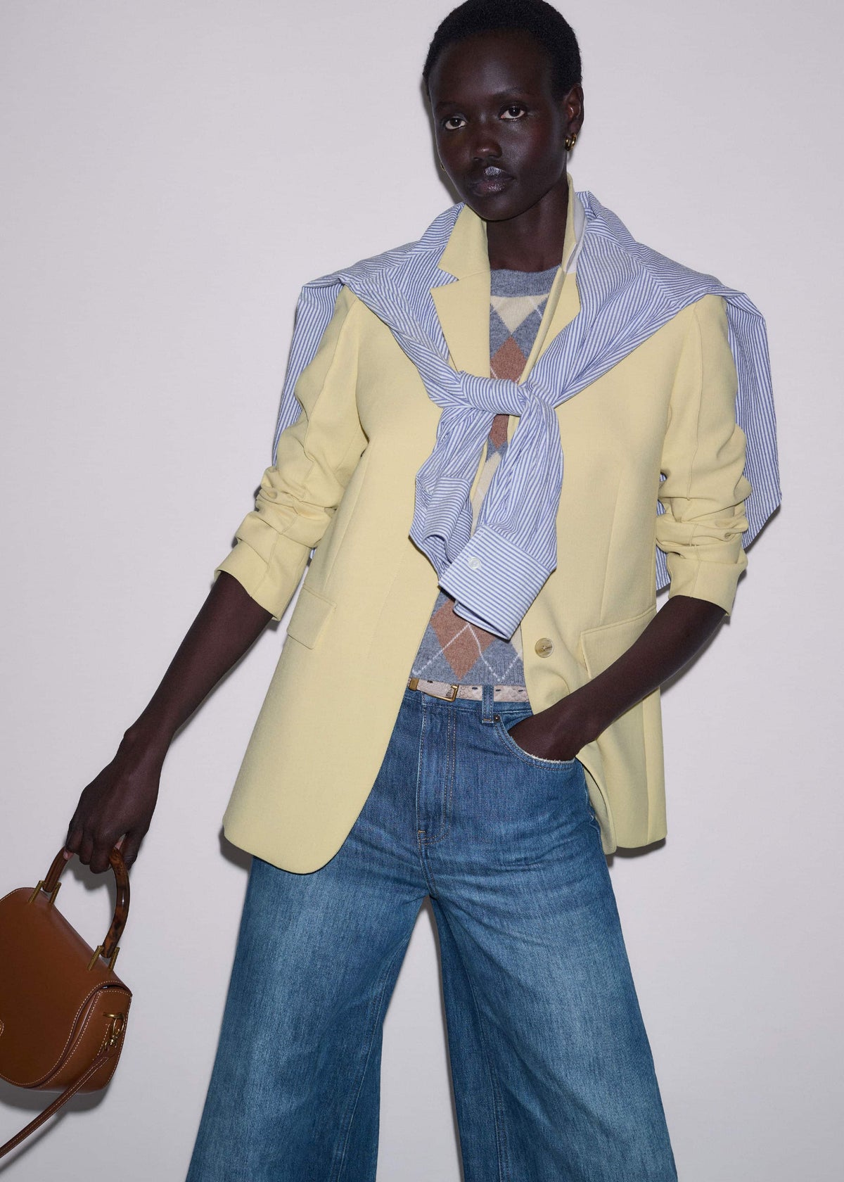 Yellow Cashmere Argyle Baby Tee | ME+EM
