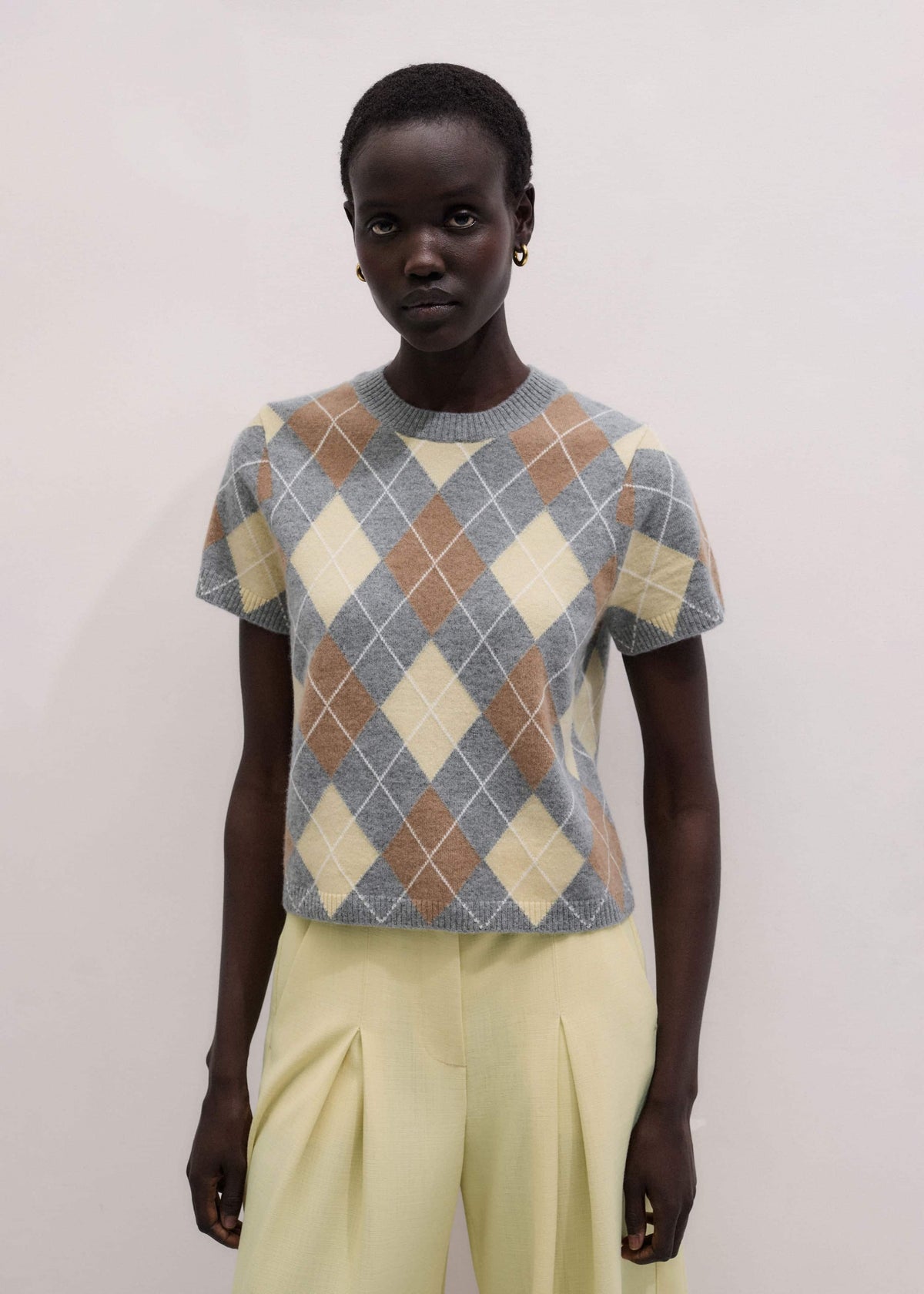 Yellow Cashmere Argyle Baby Tee | ME+EM