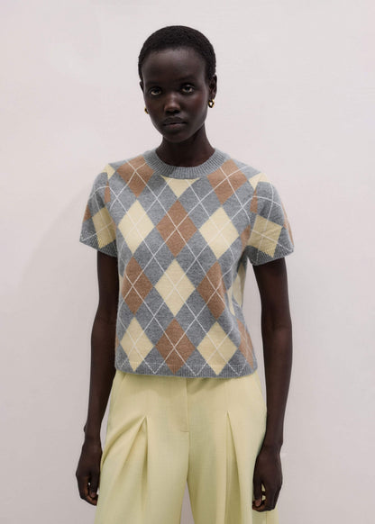Yellow Cashmere Argyle Baby Tee | ME+EM