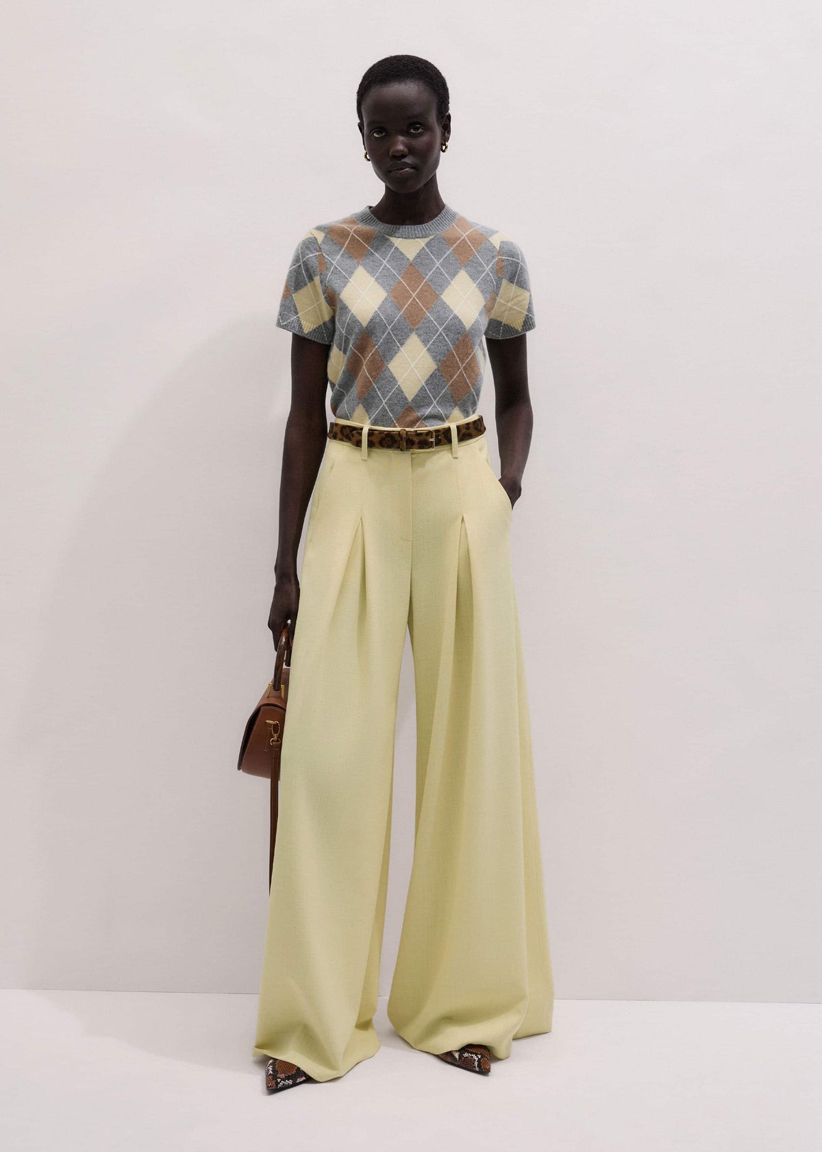 Yellow Cashmere Argyle Baby Tee | ME+EM