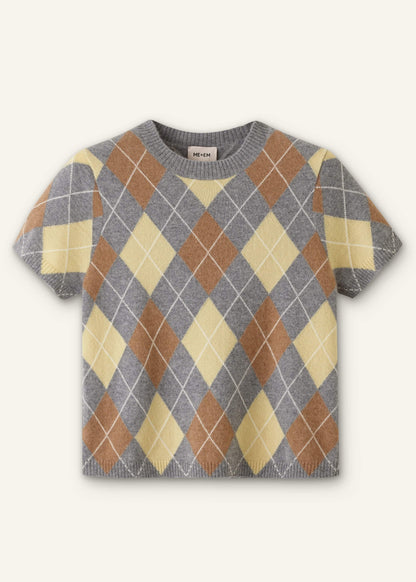 Yellow Cashmere Argyle Baby Tee | ME+EM