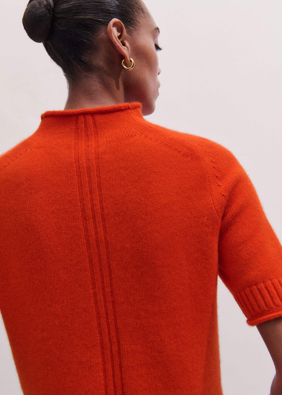 Orange Cashmere Roll Trim Knit Tee | ME+EM