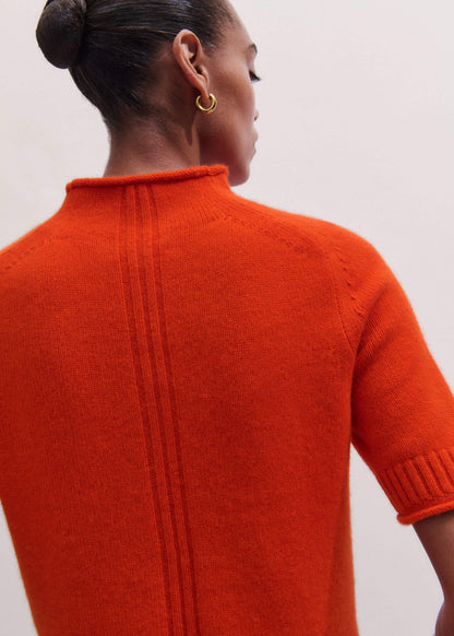 Orange Cashmere Roll Trim Knit Tee | ME+EM