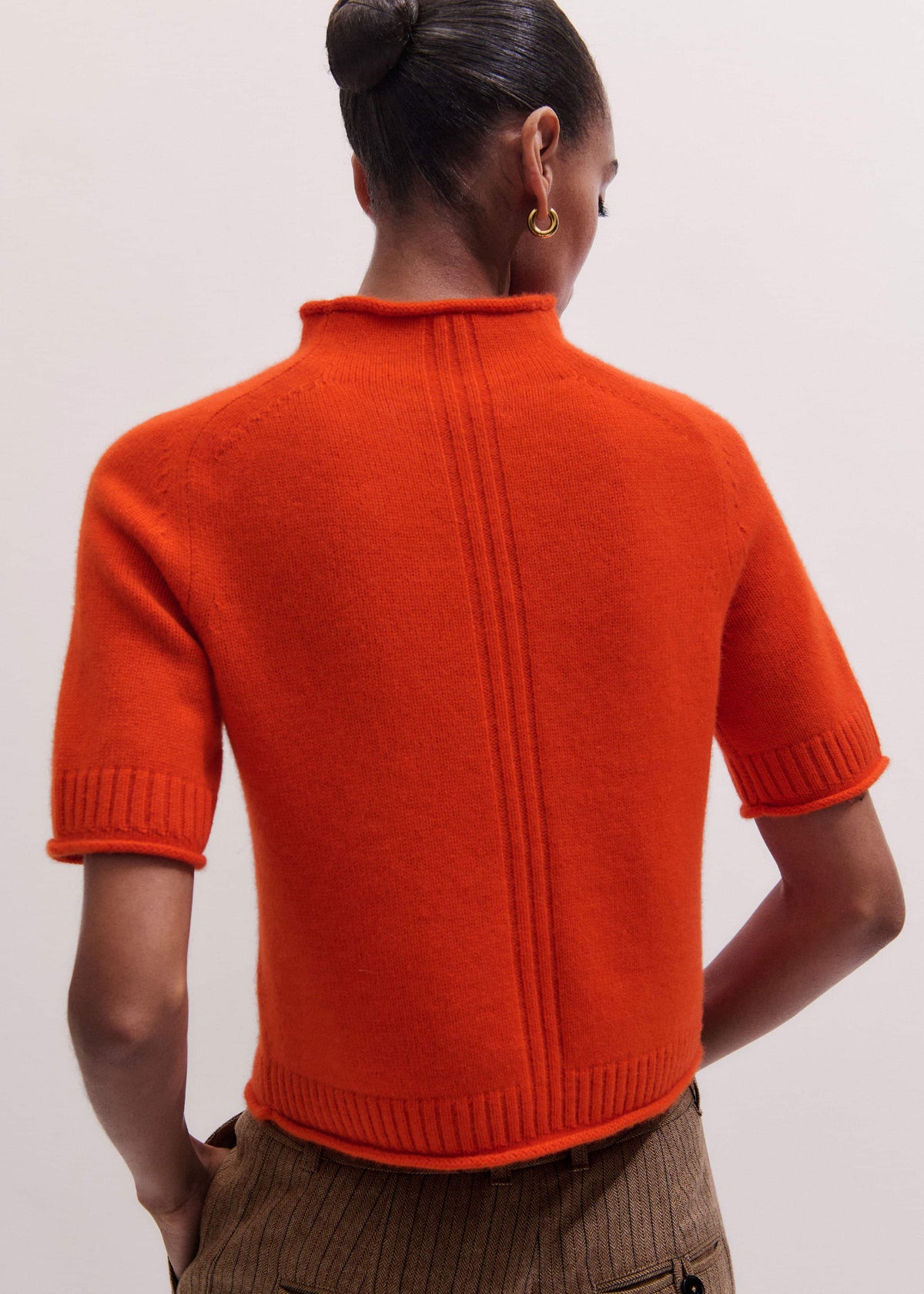 Orange Cashmere Roll Trim Knit Tee | ME+EM