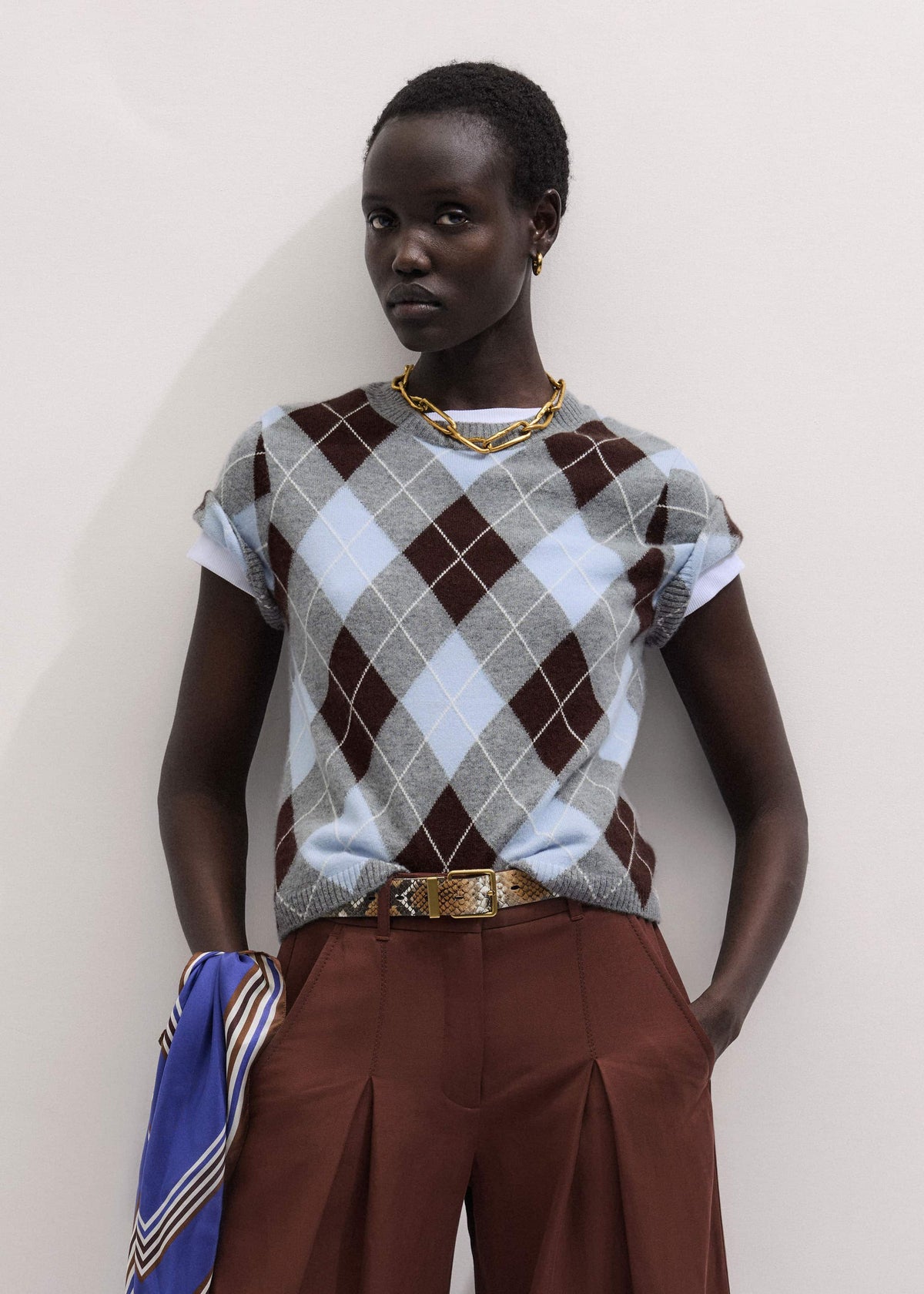 Blue Cashmere Argyle Baby Tee | ME+EM