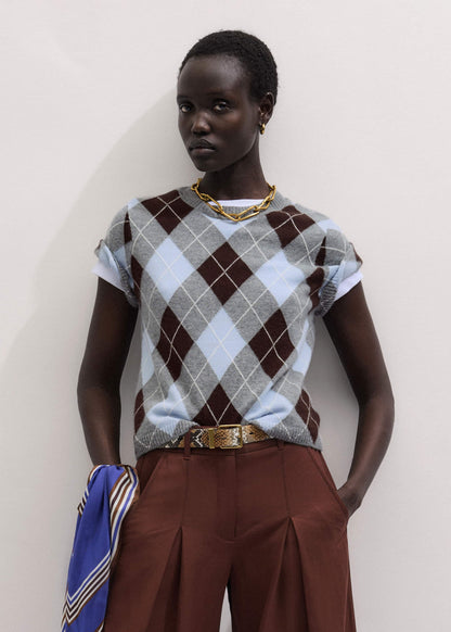 Blue Cashmere Argyle Baby Tee | ME+EM