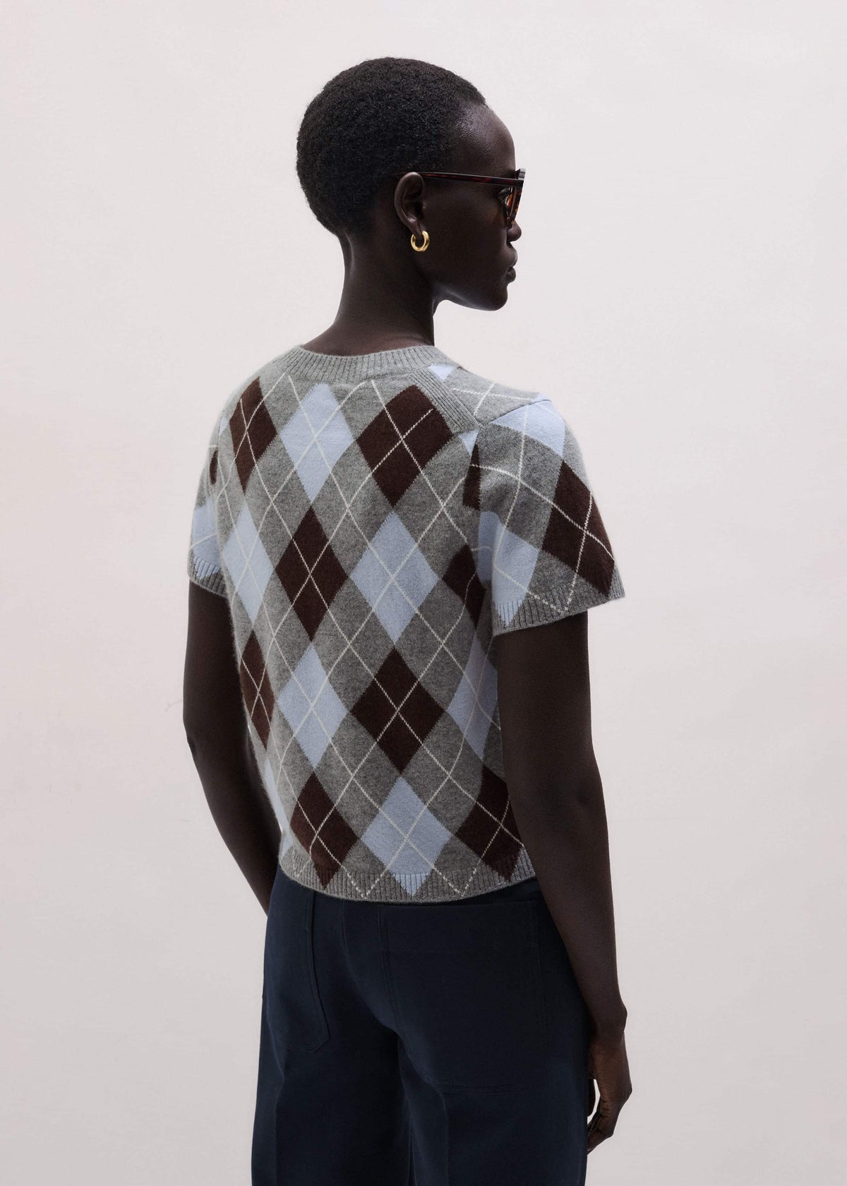 Blue Cashmere Argyle Baby Tee | ME+EM
