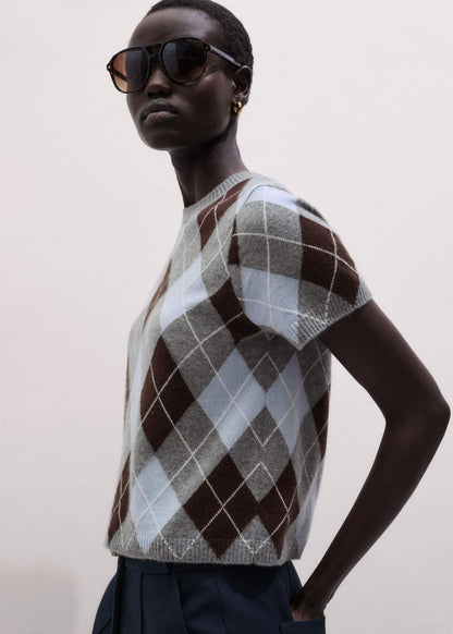 Blue Cashmere Argyle Baby Tee | ME+EM