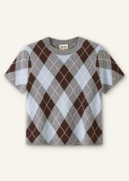 Blue Cashmere Argyle Baby Tee | ME+EM