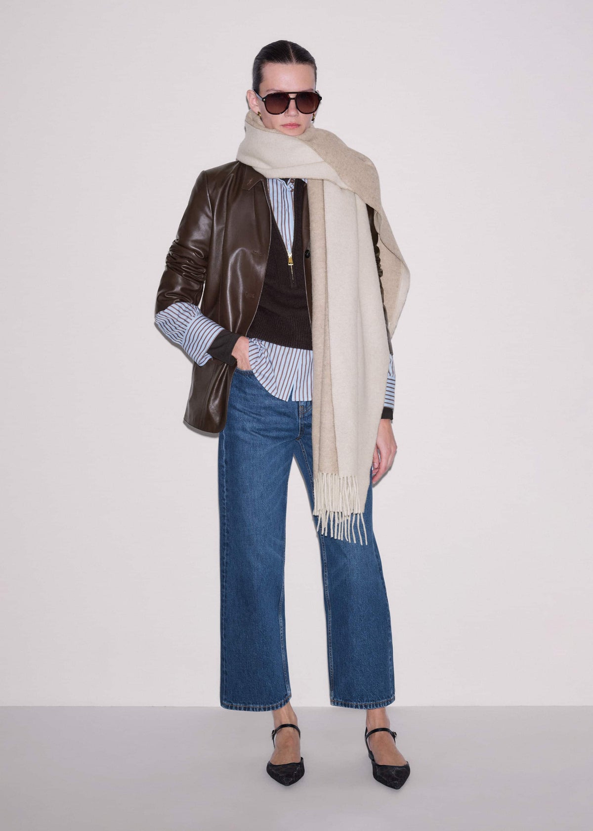 Brown Cashmere Zip Neck Pouf Sleeve Knit Tee | ME+EM