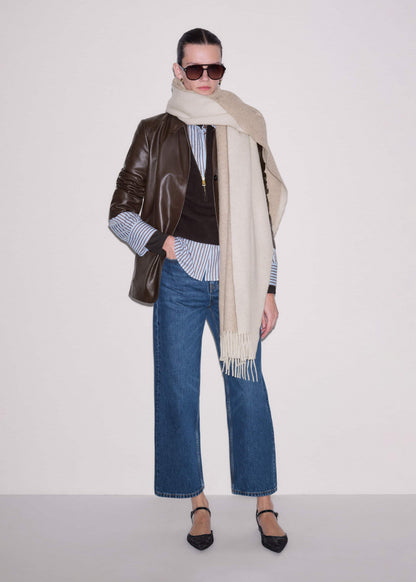 Brown Cashmere Zip Neck Pouf Sleeve Knit Tee | ME+EM