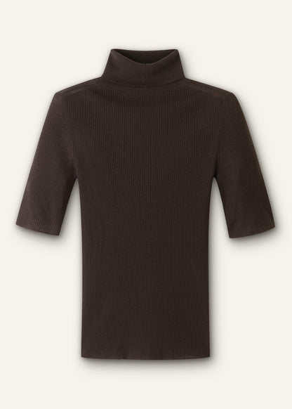 Brown Superfine Ribbed Roll Neck Tee | ME+EM