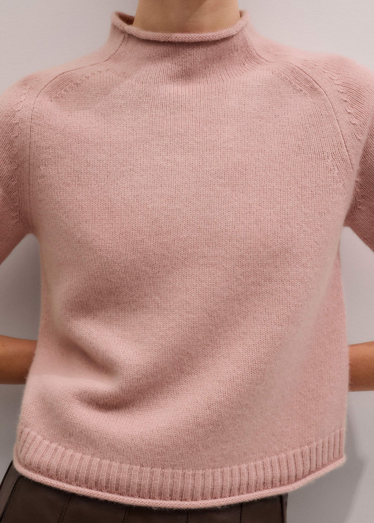 Pink Cashmere Roll Trim Knit Tee | ME+EM