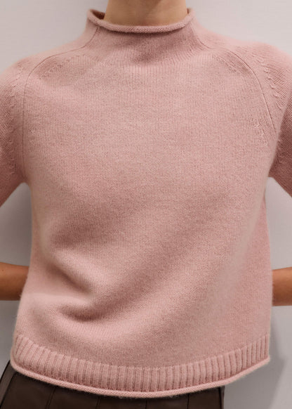 Pink Cashmere Roll Trim Knit Tee | ME+EM