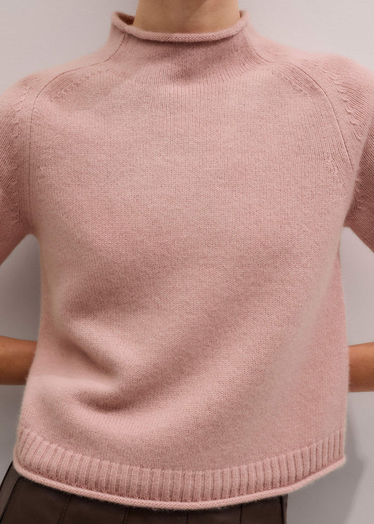 Pink Cashmere Roll Trim Knit Tee | ME+EM