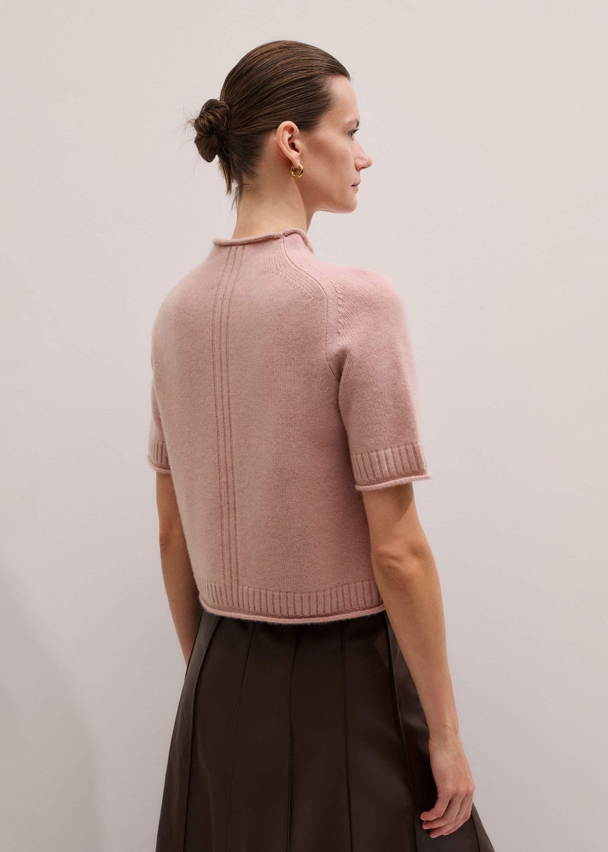 Pink Cashmere Roll Trim Knit Tee | ME+EM