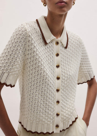 Cream Straight Knit Tee | ME+EM
