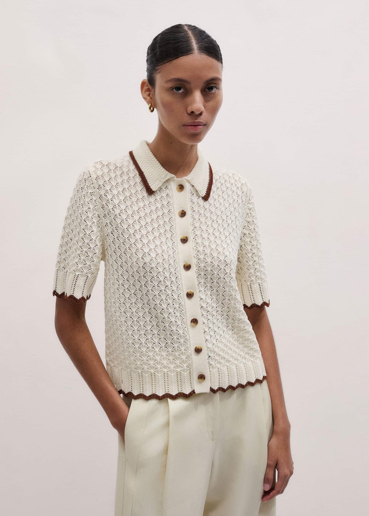 Cream Straight Knit Tee | ME+EM