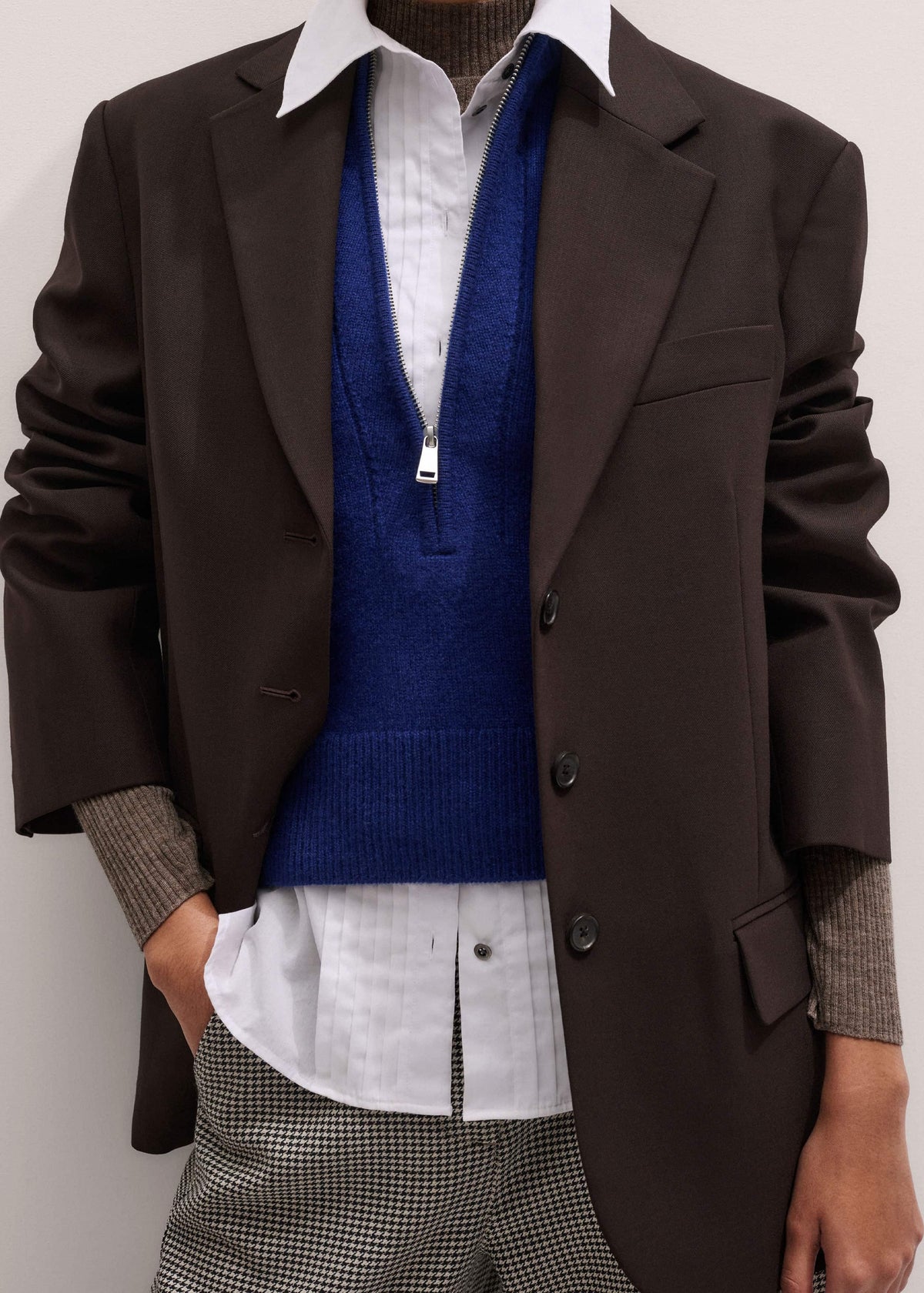 Blue Cashmere Zip Neck Pouf Sleeve Knit Tee | ME+EM