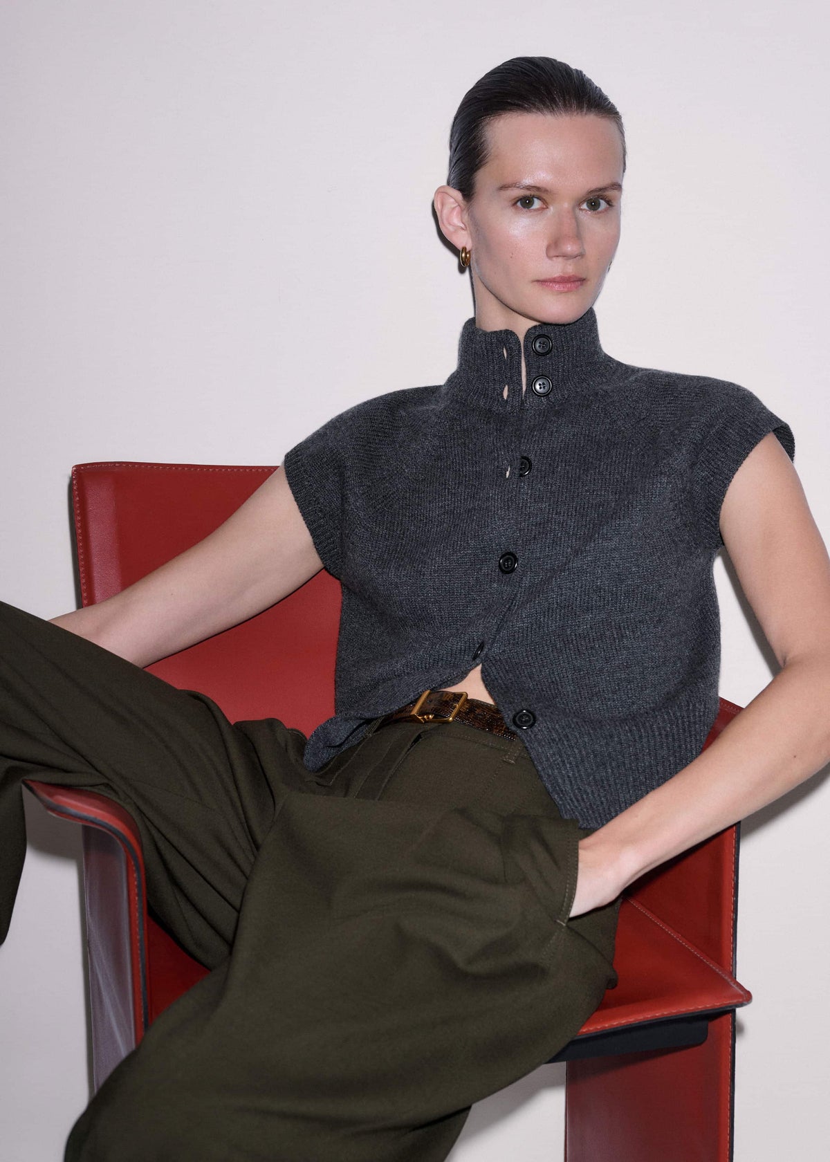Grey High Neck Relaxed Vest | ME+EM